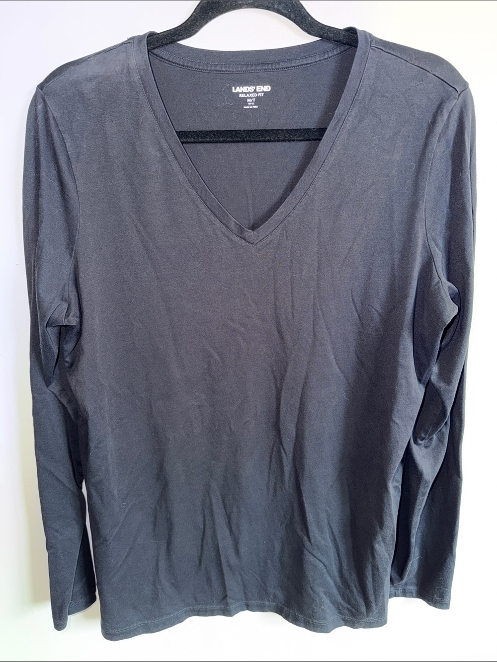 Lands' End Women's Long Sleeve V-Neck Shirt - Black
